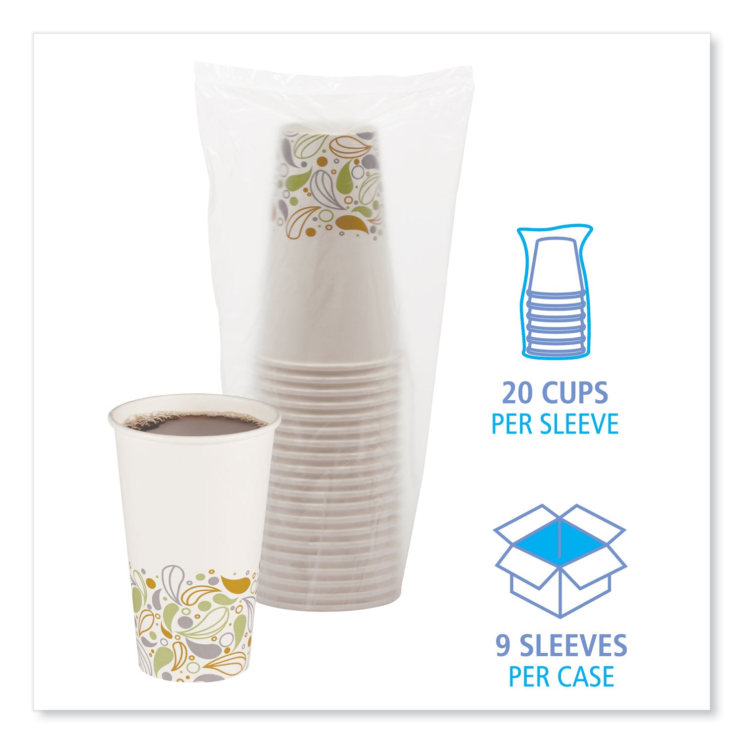 Deerfield Printed Paper Hot Cups, 16 oz, 50 Cups/Sleeve, 20 Sleeves/Carton