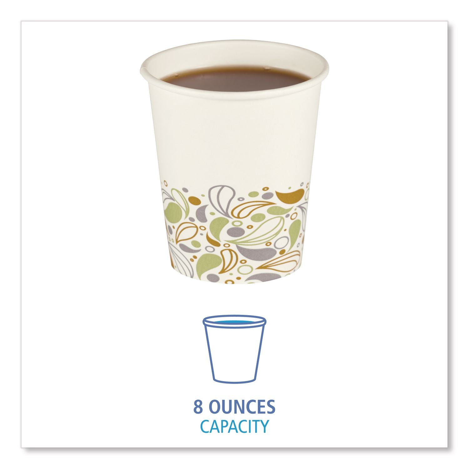 Deerfield Printed Paper Hot Cups, 8 oz, 50 Cups/Sleeve, 20 Sleeves/Carton