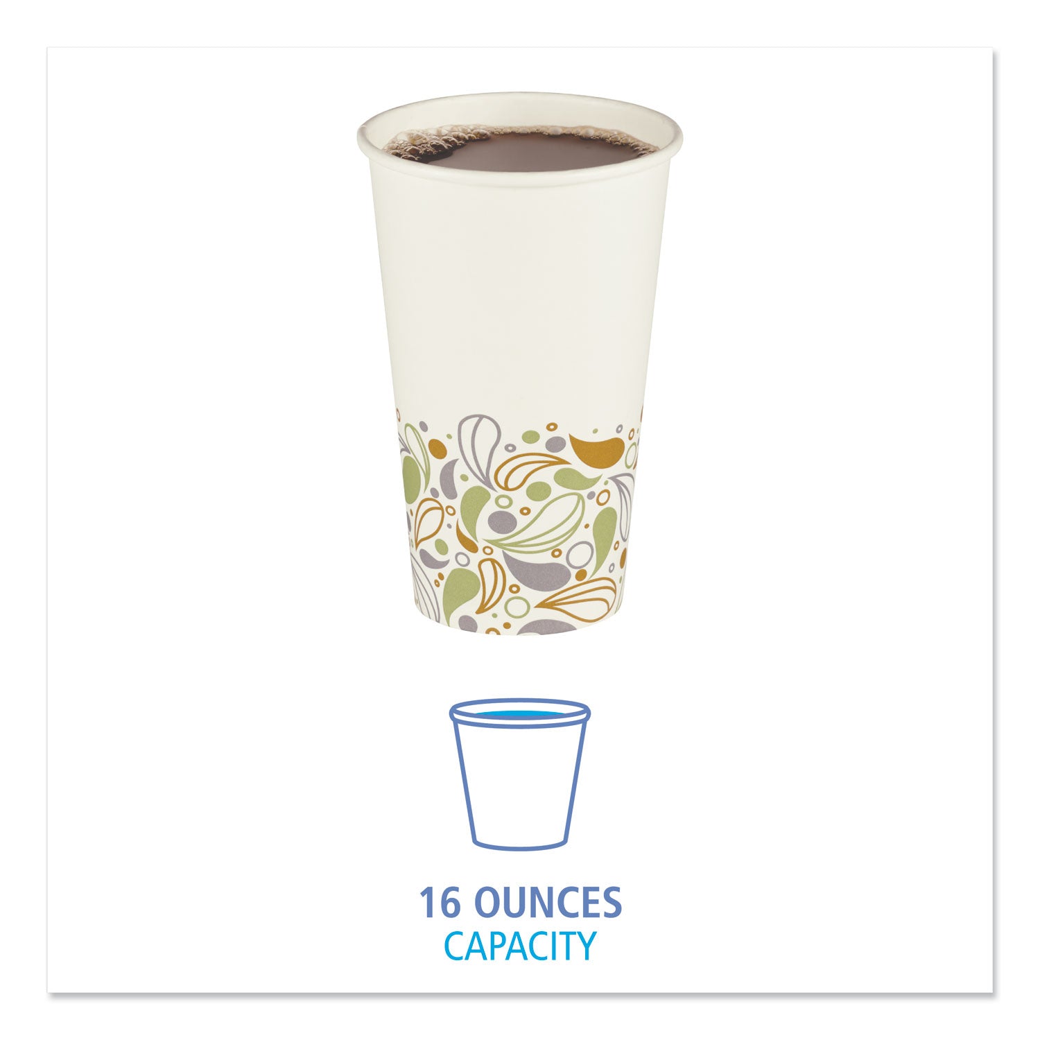 Deerfield Printed Paper Hot Cups, 16 oz, 50 Cups/Sleeve, 20 Sleeves/Carton