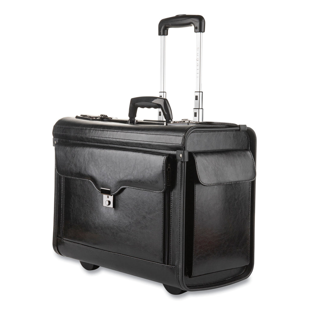 Catalog Case on Wheels, Fits Devices Up to 17.3", Leather, 19 x 9 x 15.5, Black - 