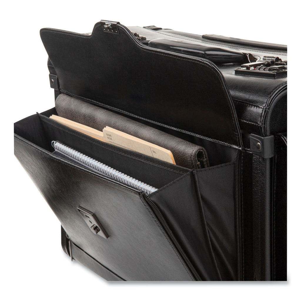 Catalog Case on Wheels, Fits Devices Up to 17.3", Leather, 19 x 9 x 15.5, Black - 