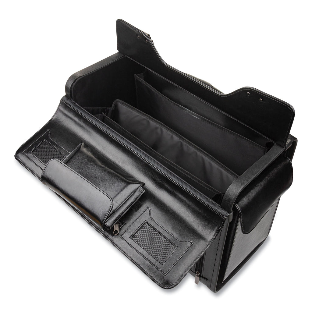 Catalog Case on Wheels, Fits Devices Up to 17.3", Leather, 19 x 9 x 15.5, Black - 