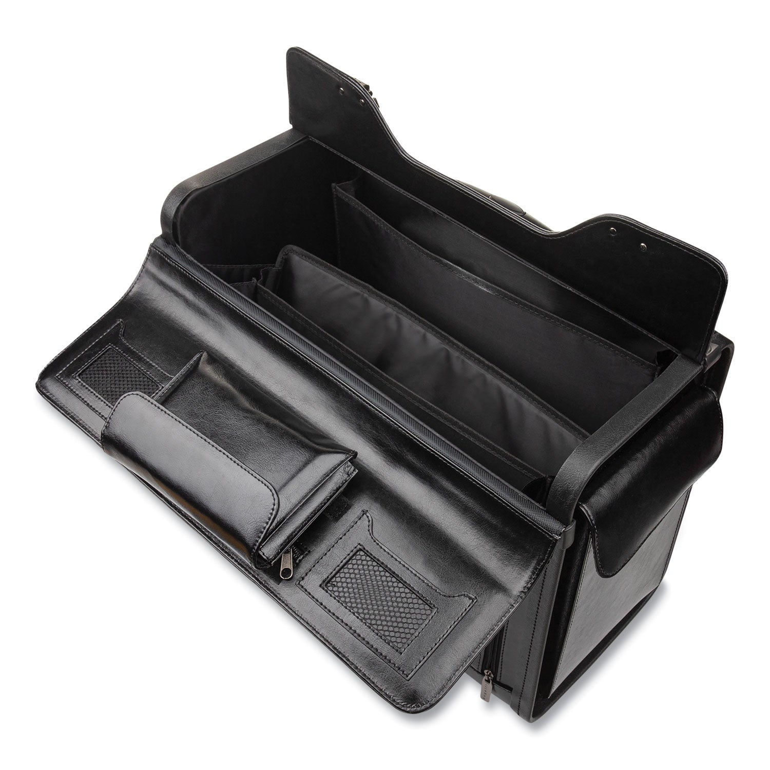 Catalog Case on Wheels, Fits Devices Up to 17.3", Leather, 19 x 9 x 15.5, Black - 