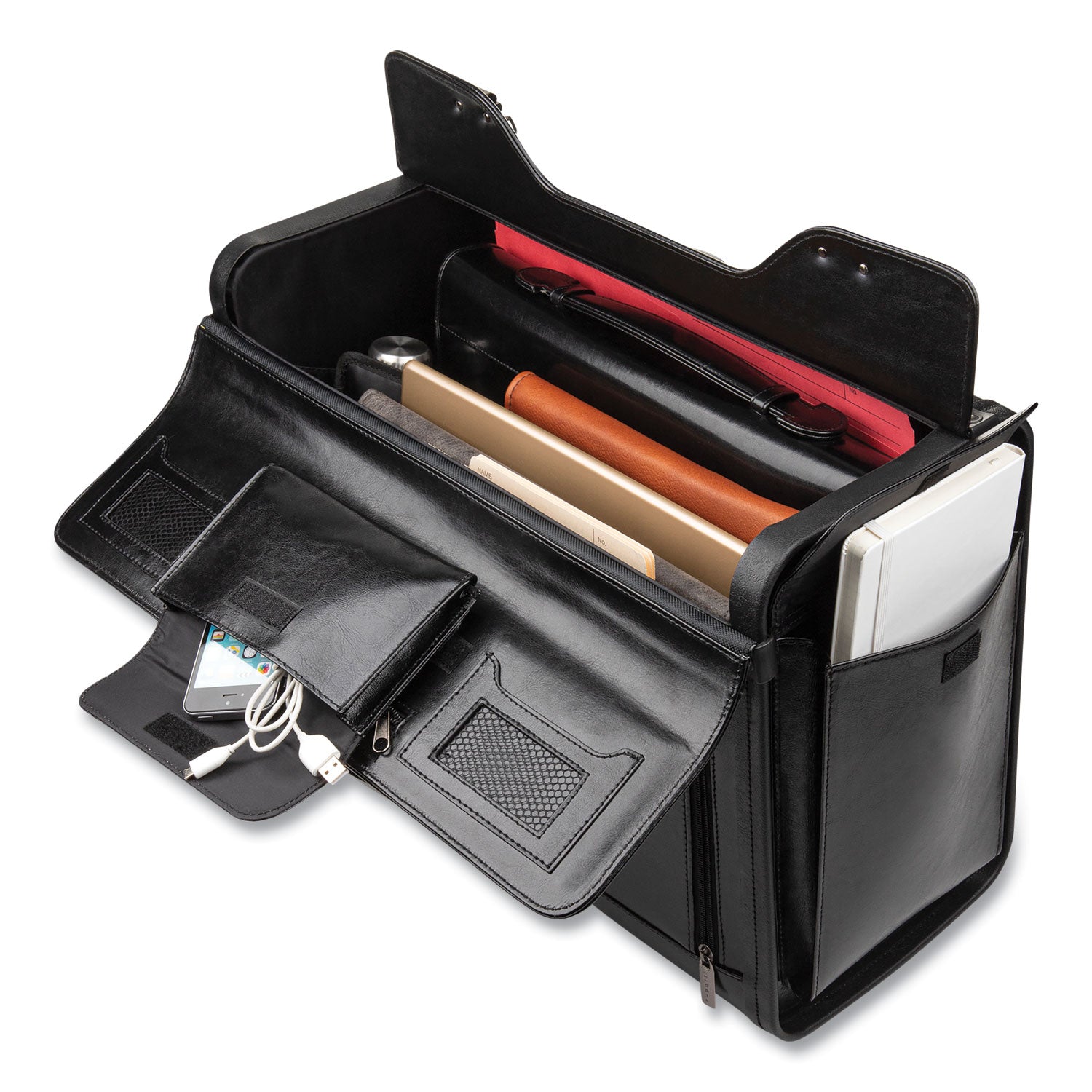 Catalog Case on Wheels, Fits Devices Up to 17.3", Leather, 19 x 9 x 15.5, Black - 