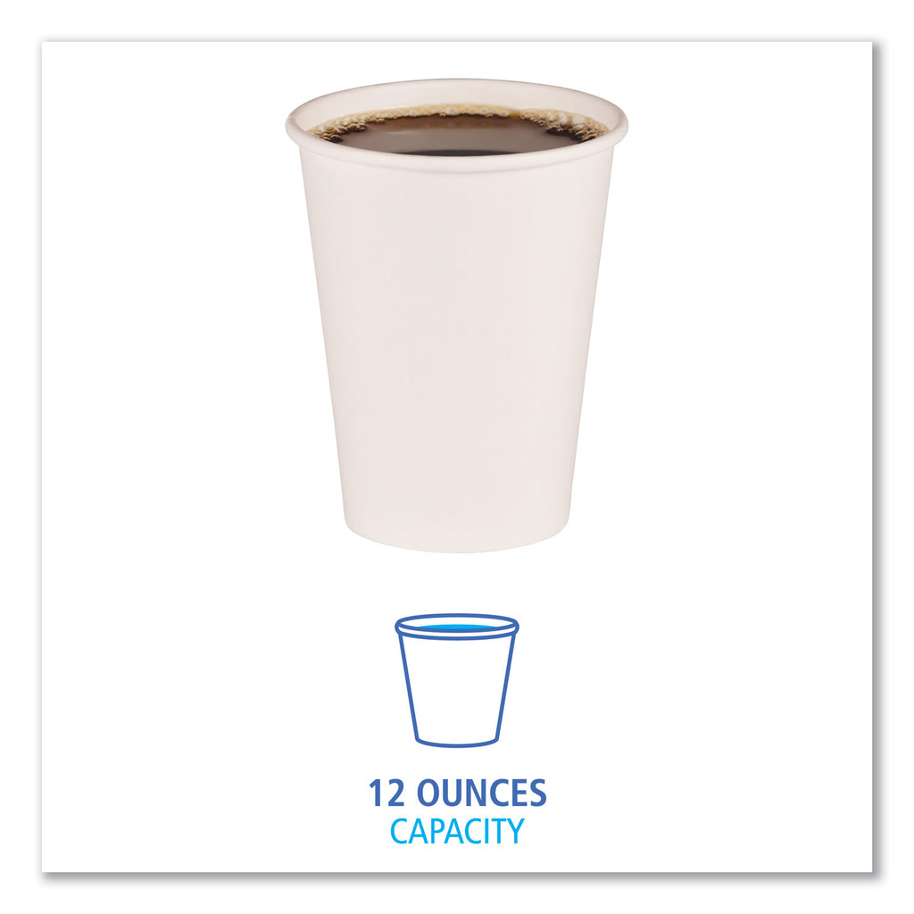 Paper Hot Cups, 12 oz, White, 50 Cups/Sleeve, 20 Sleeves/Carton