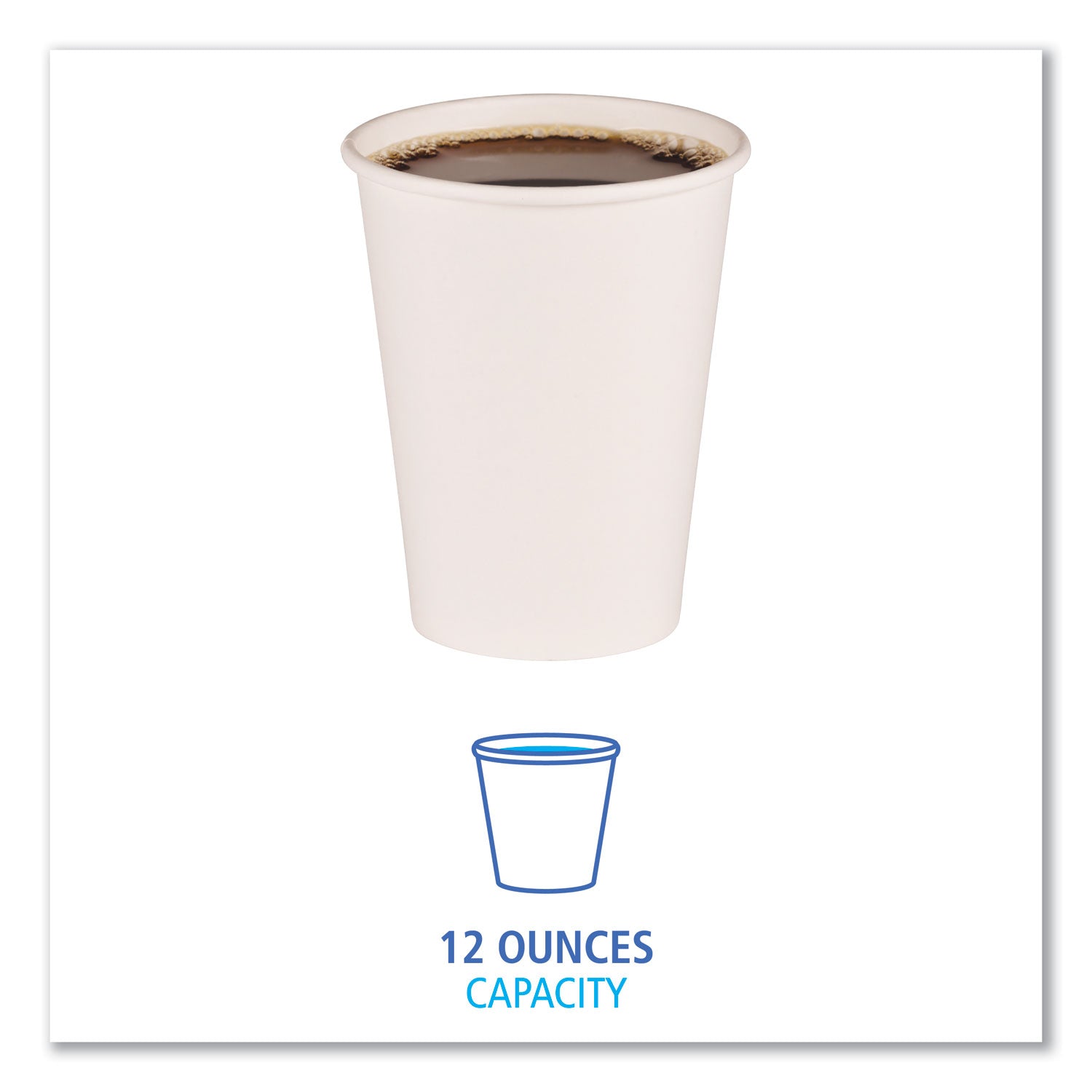 Paper Hot Cups, 12 oz, White, 50 Cups/Sleeve, 20 Sleeves/Carton