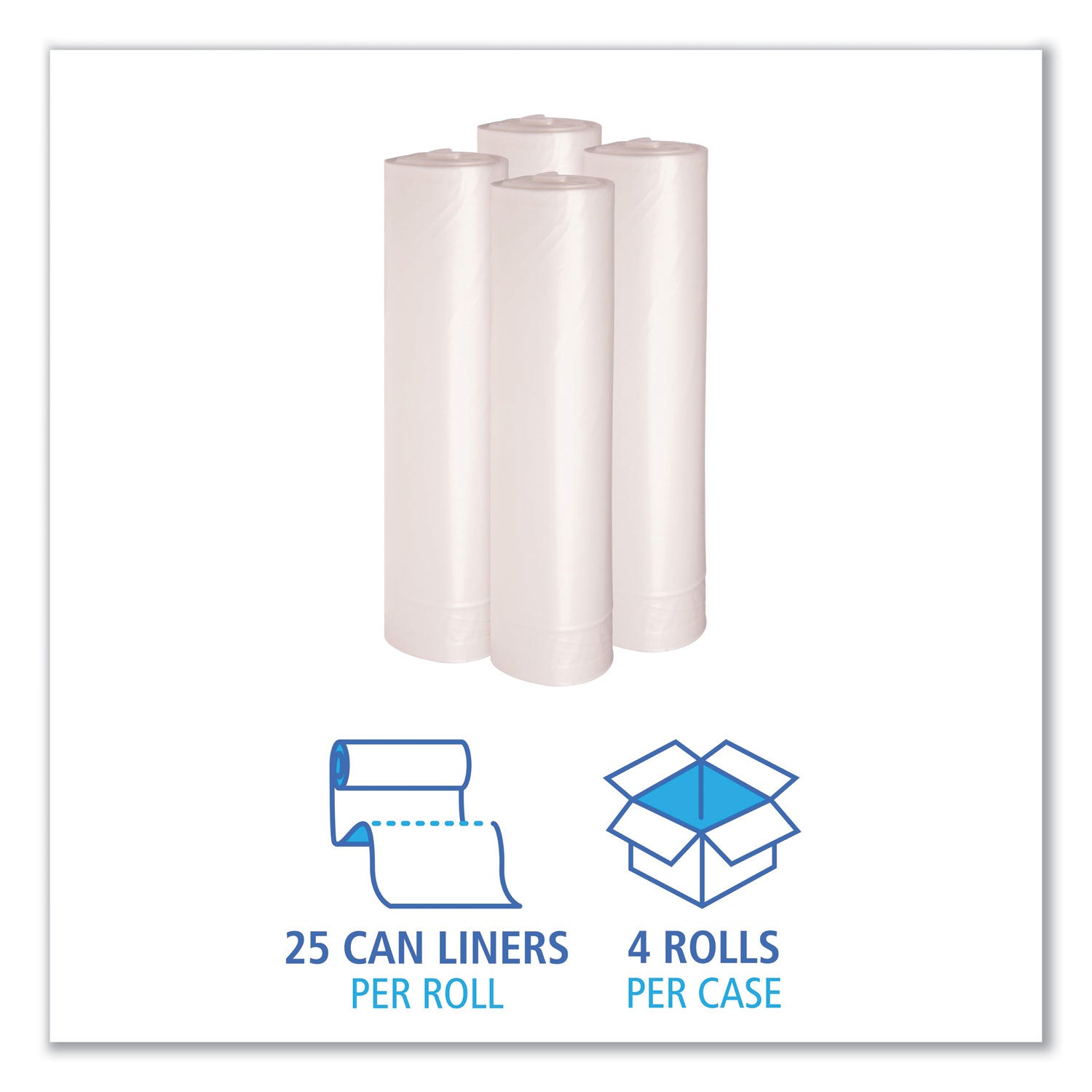 Recycled Low-Density Polyethylene Can Liners, 56 gal, 1.4 mil, 43" x 47", Clear, 10 Bags/Roll, 10 Rolls/Carton