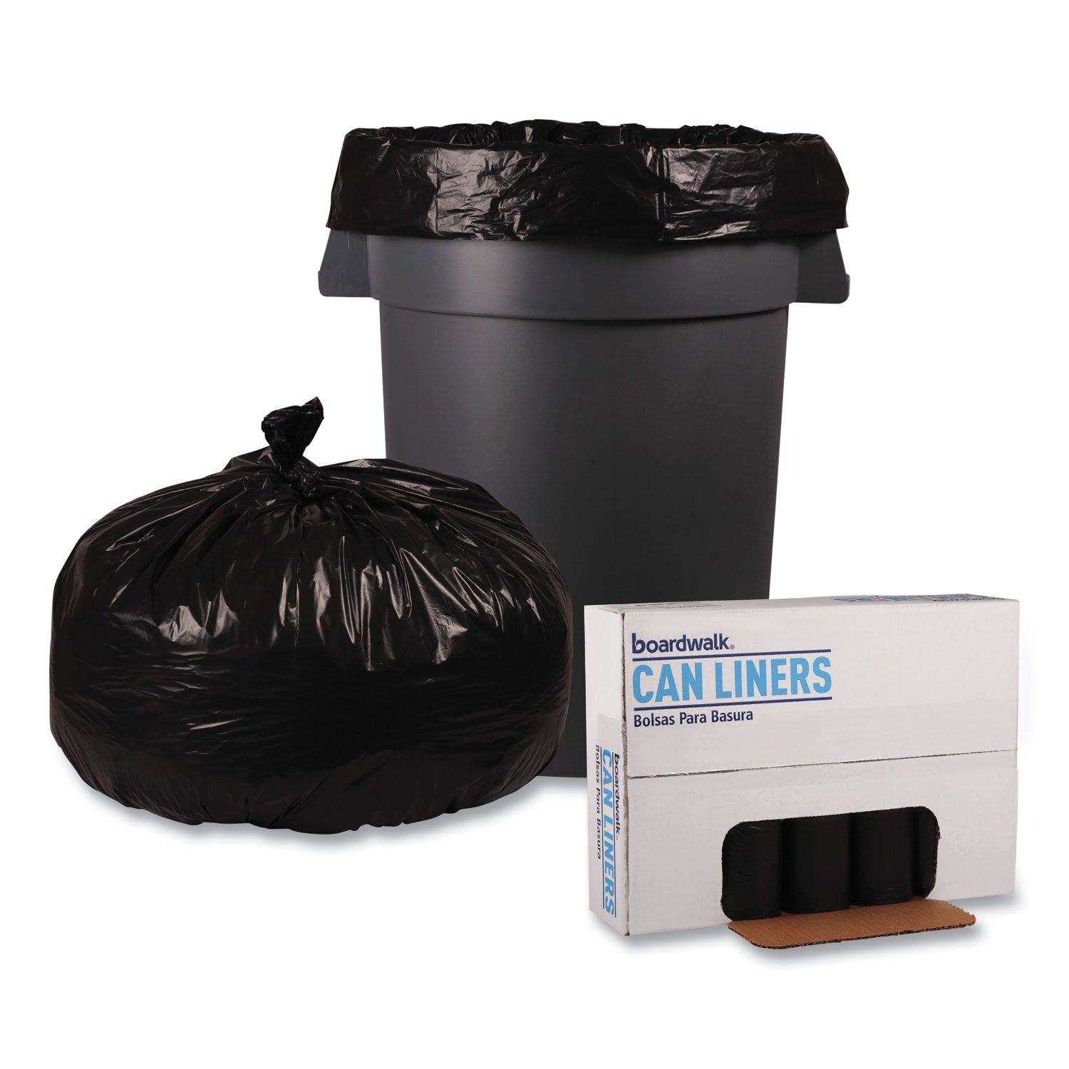 Recycled Low-Density Polyethylene Can Liners, 60 gal, 1.8 mil, 38" x 58", Black, 10 Bags/Roll, 10 Rolls/Carton
