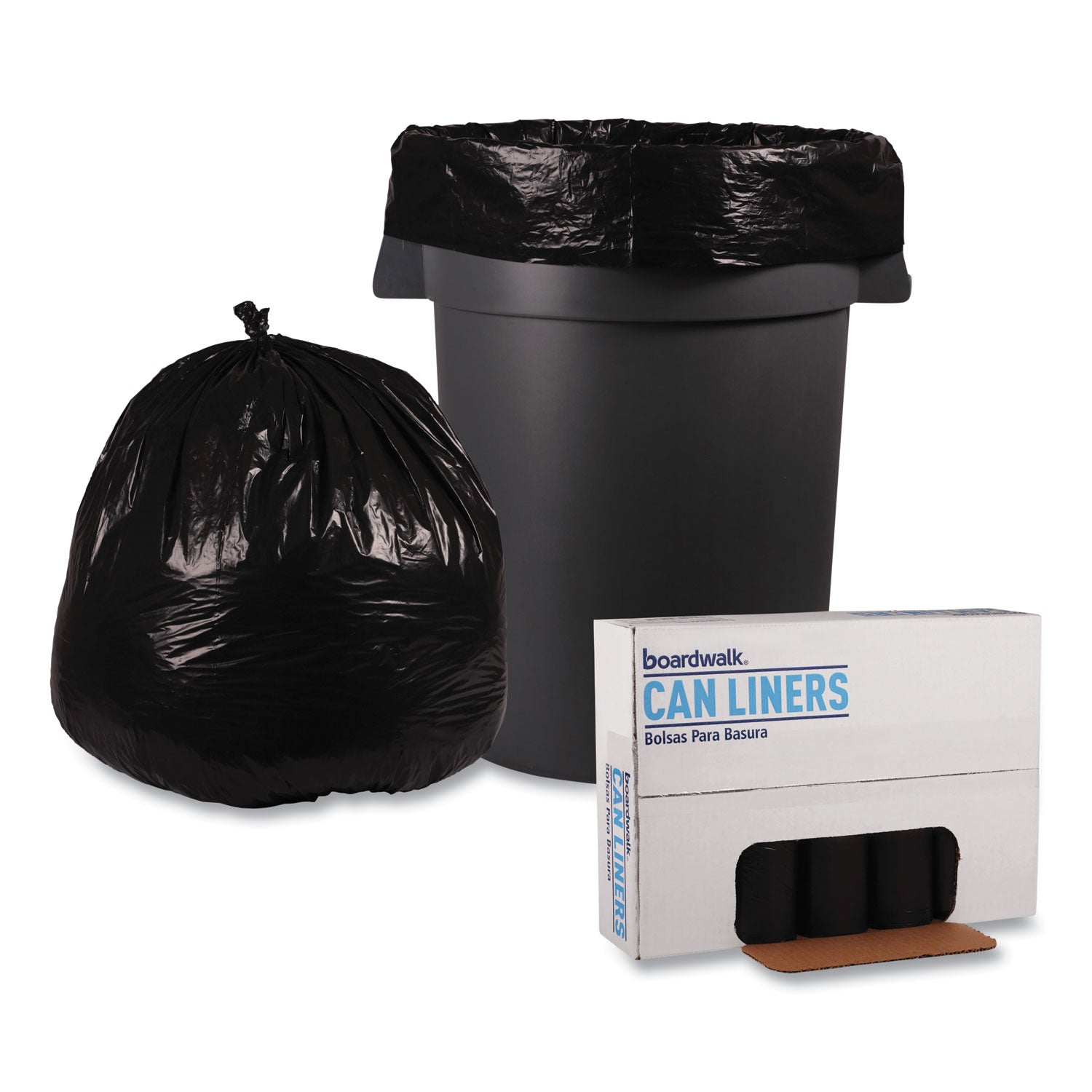Recycled Low-Density Polyethylene Can Liners, 45 gal, 0.8 mil, 40" x 48", Black, 10 Bags/Roll, 10 Rolls/Carton