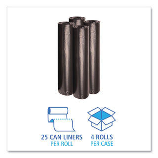 Recycled Low-Density Polyethylene Can Liners, 56 gal, 1.2 mil, 43" x 47", Black, 10 Bags/Roll, 10 Rolls/Carton