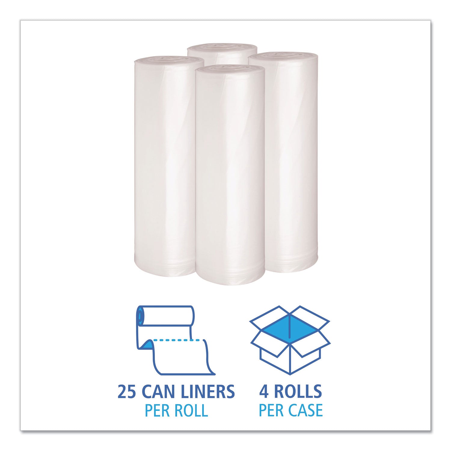 Recycled Low-Density Polyethylene Can Liners, 45 gal, 1.4 mil, 40" x 46", Clear, 10 Bags/Roll, 10 Rolls/Carton