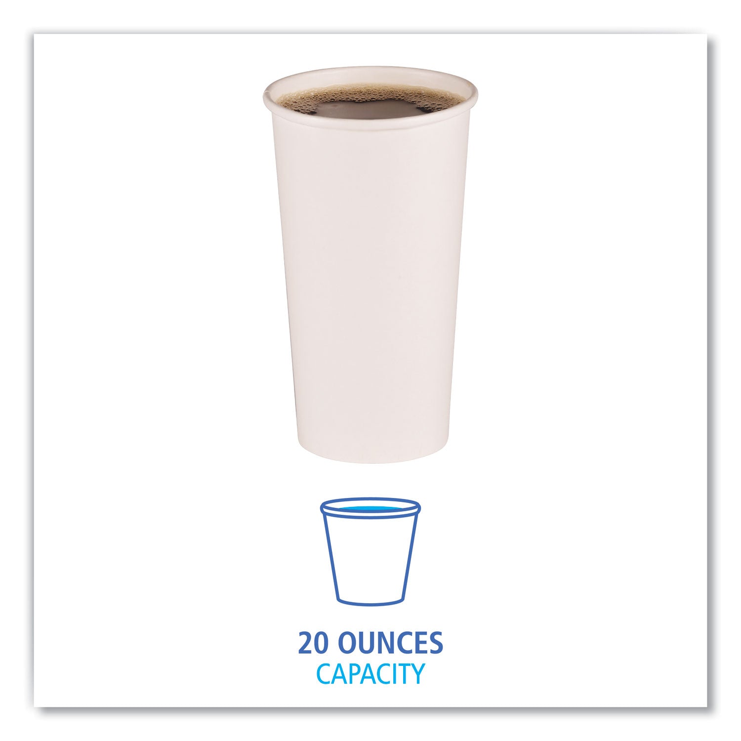 Paper Hot Cups, 20 oz, White, 50 Cups/Sleeve, 12 Sleeves/Carton