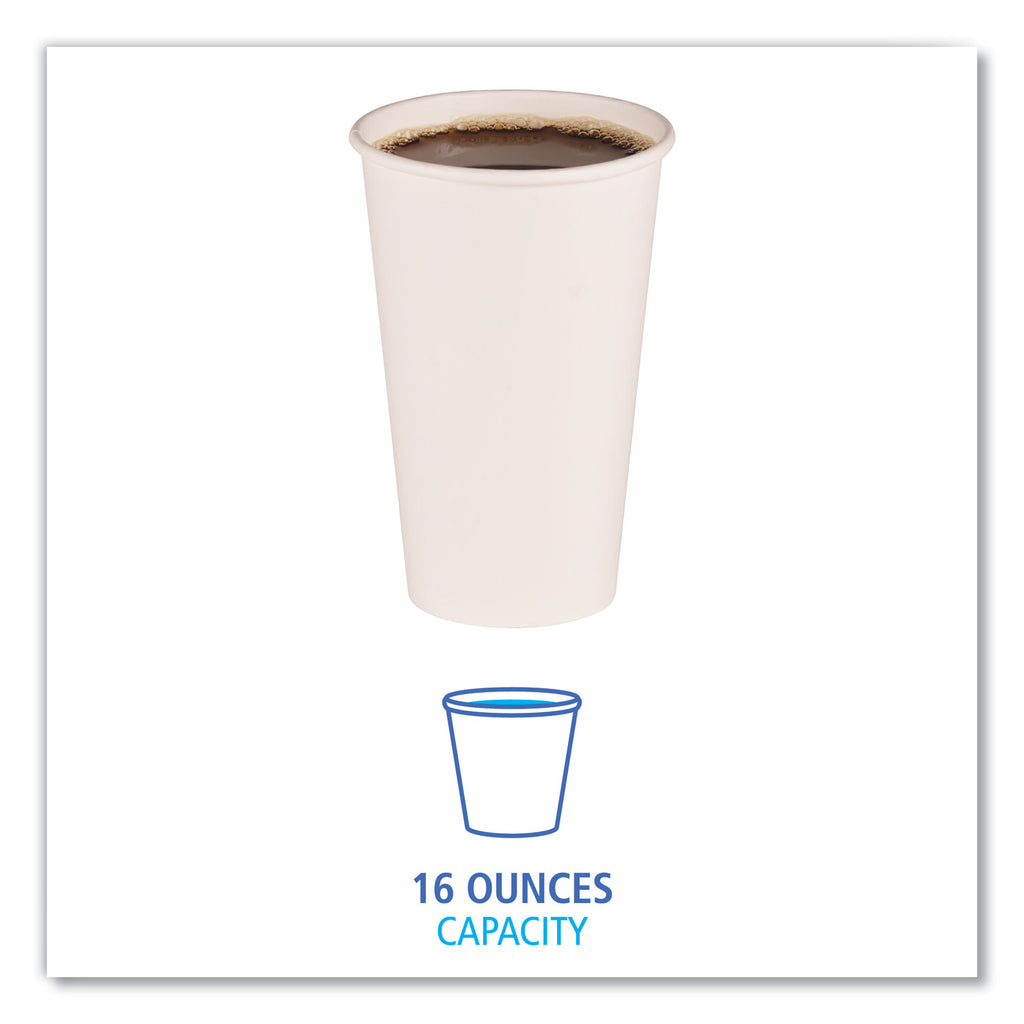 Paper Hot Cups, 16 oz, White, 50 Cups/Sleeve, 20 Sleeves/Carton
