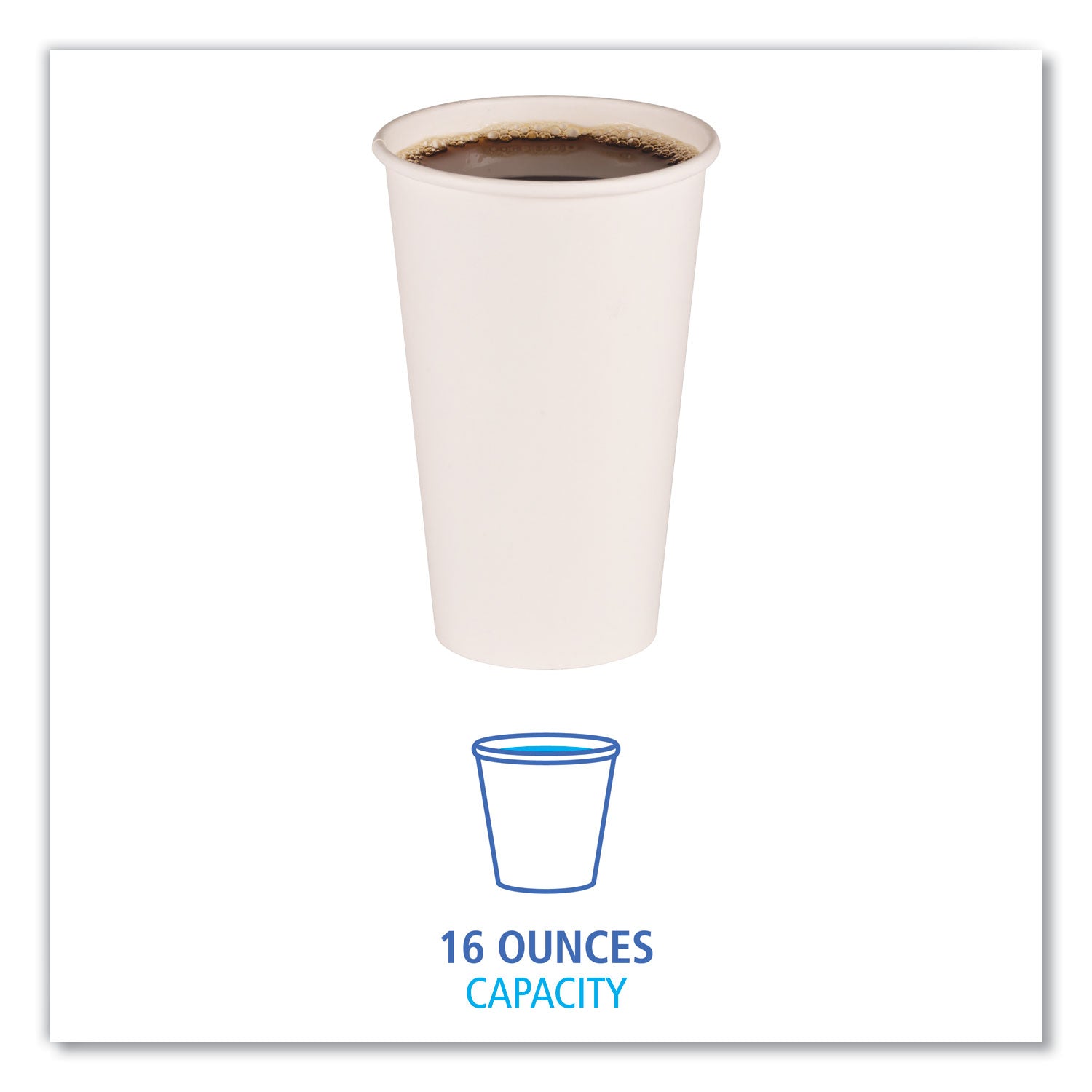 Paper Hot Cups, 16 oz, White, 50 Cups/Sleeve, 20 Sleeves/Carton