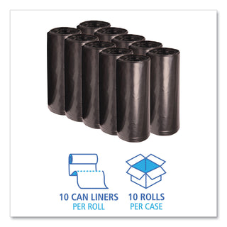 Recycled Low-Density Polyethylene Can Liners, 60 gal, 1.8 mil, 38" x 58", Black, 10 Bags/Roll, 10 Rolls/Carton