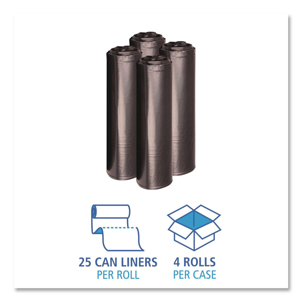Recycled Low-Density Polyethylene Can Liners, 33 gal, 1.2 mil, 33" x 39", Black, 10 Bags/Roll, 10 Rolls/Carton