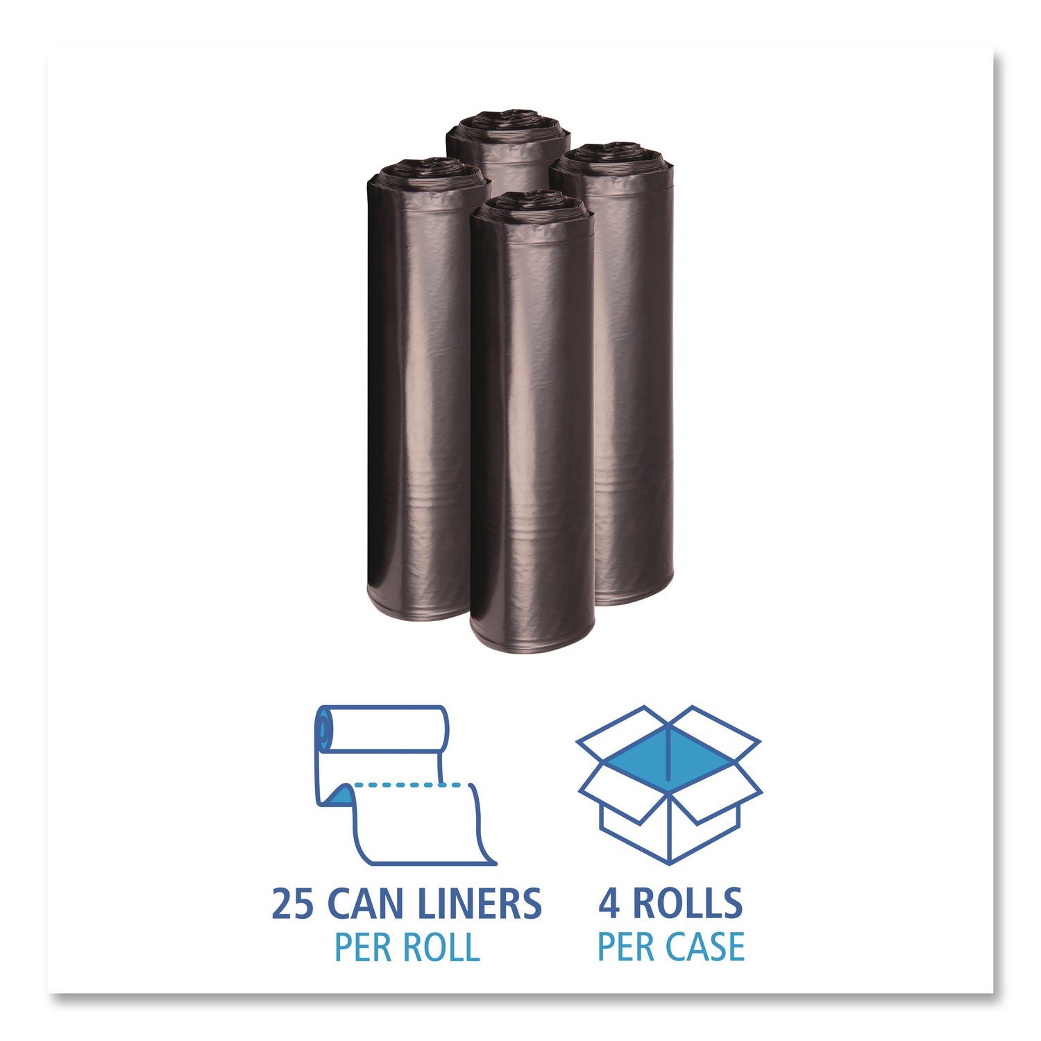 Recycled Low-Density Polyethylene Can Liners, 33 gal, 1.2 mil, 33" x 39", Black, 10 Bags/Roll, 10 Rolls/Carton