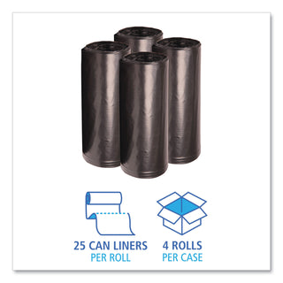 Recycled Low-Density Polyethylene Can Liners, 60 gal, 1.6 mil, 38" x 58", Black, 10 Bags/Roll, 10 Rolls/Carton