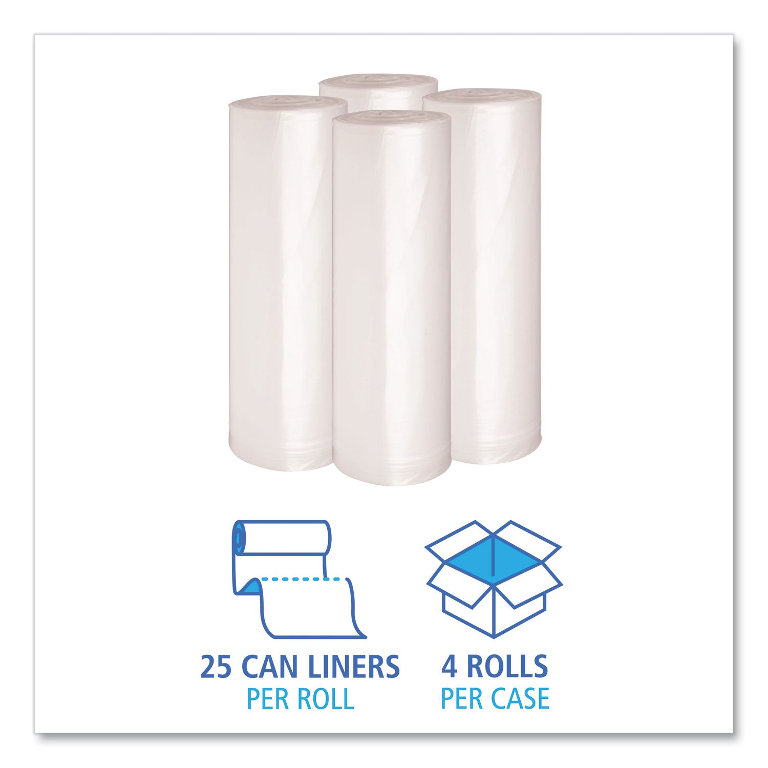 Recycled Low-Density Polyethylene Can Liners, 60 gal, 1.4 mil, 38" x 58", Clear, 10 Bags/Roll, 10 Rolls/Carton