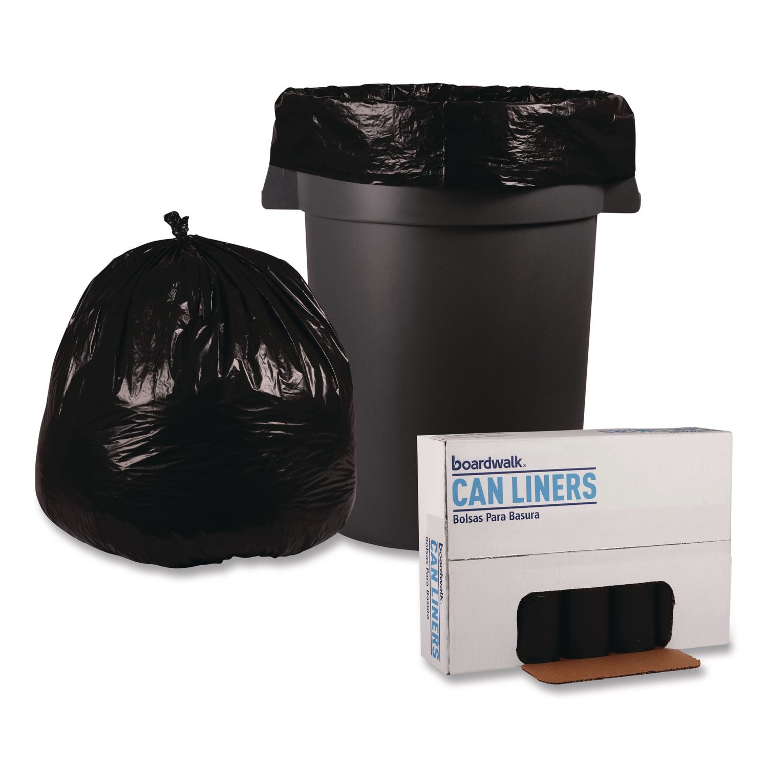 Recycled Low-Density Polyethylene Can Liners, 45 gal, 1.2 mil, 40" x 46", Black, 10 Bags/Roll, 10 Rolls/Carton