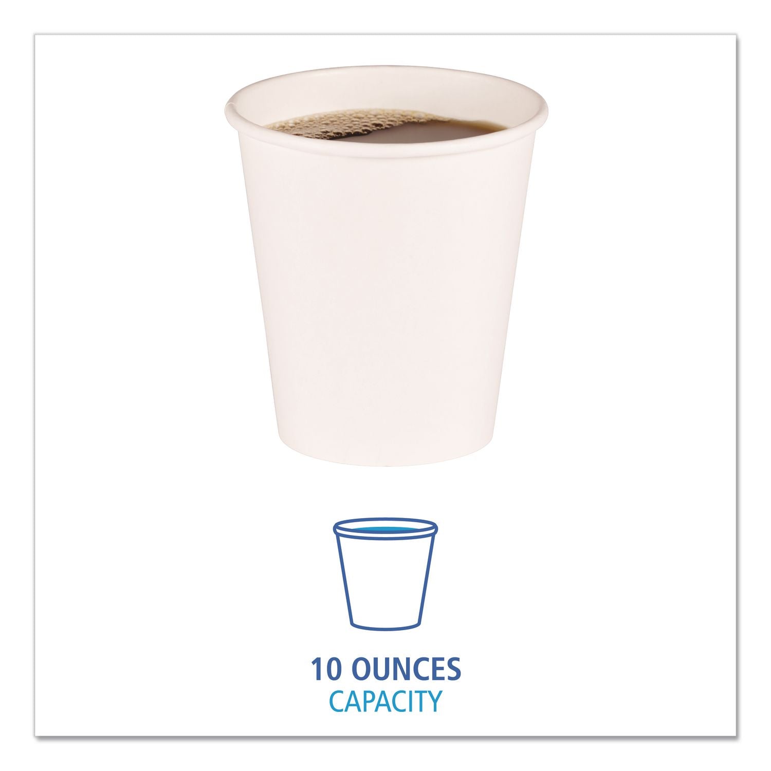 Paper Hot Cups, 10 oz, White, 50 Cups/Sleeve, 20 Sleeves/Carton