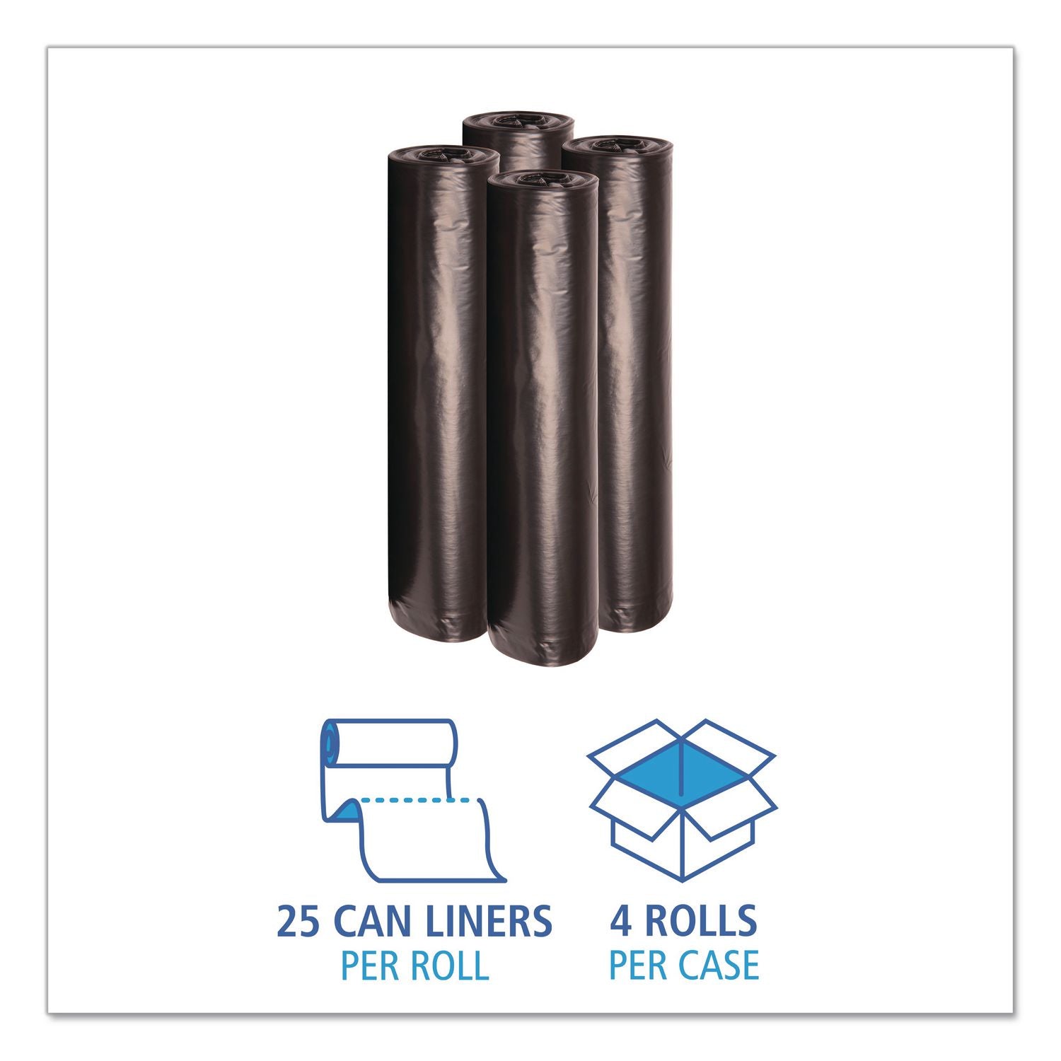 Recycled Low-Density Polyethylene Can Liners, 45 gal, 1.2 mil, 40" x 46", Black, 10 Bags/Roll, 10 Rolls/Carton