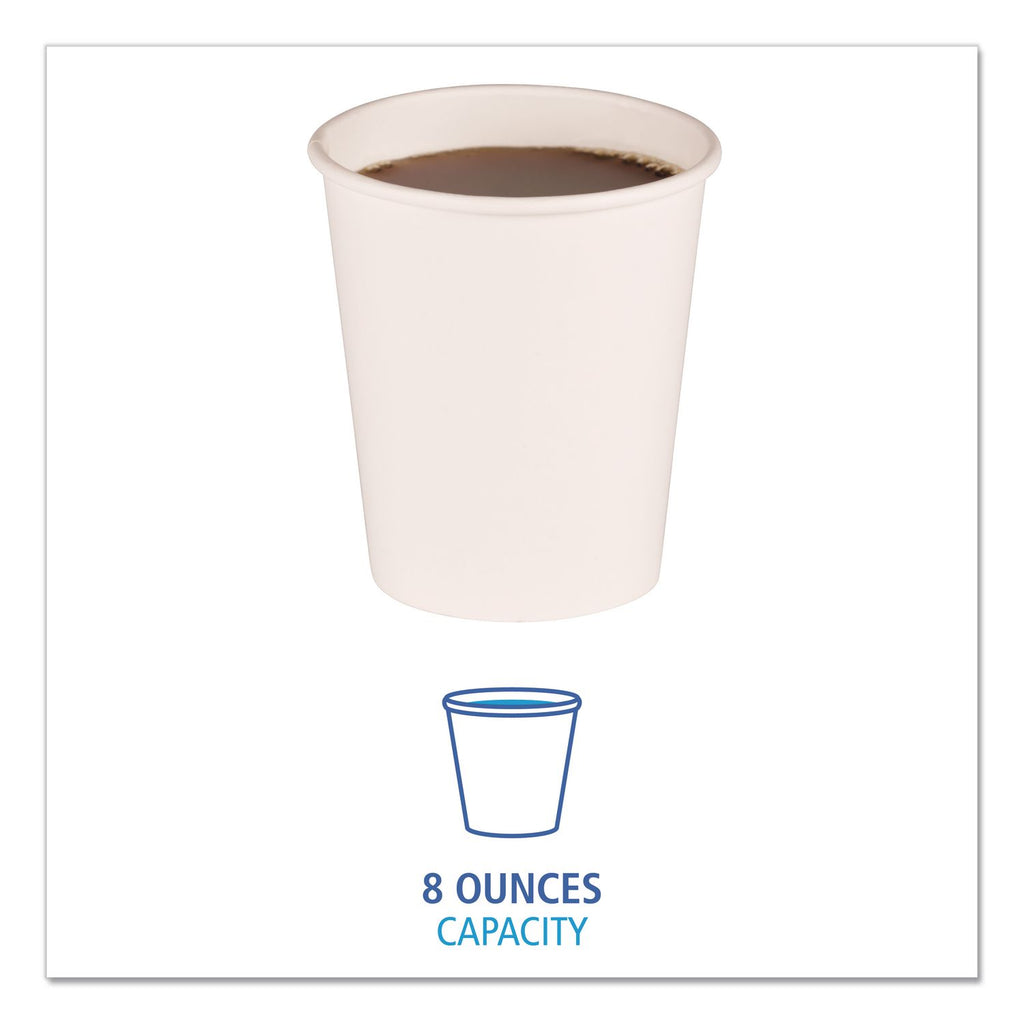 Paper Hot Cups, 8 oz, White, 50 Cups/Sleeve, 20 Sleeves/Carton