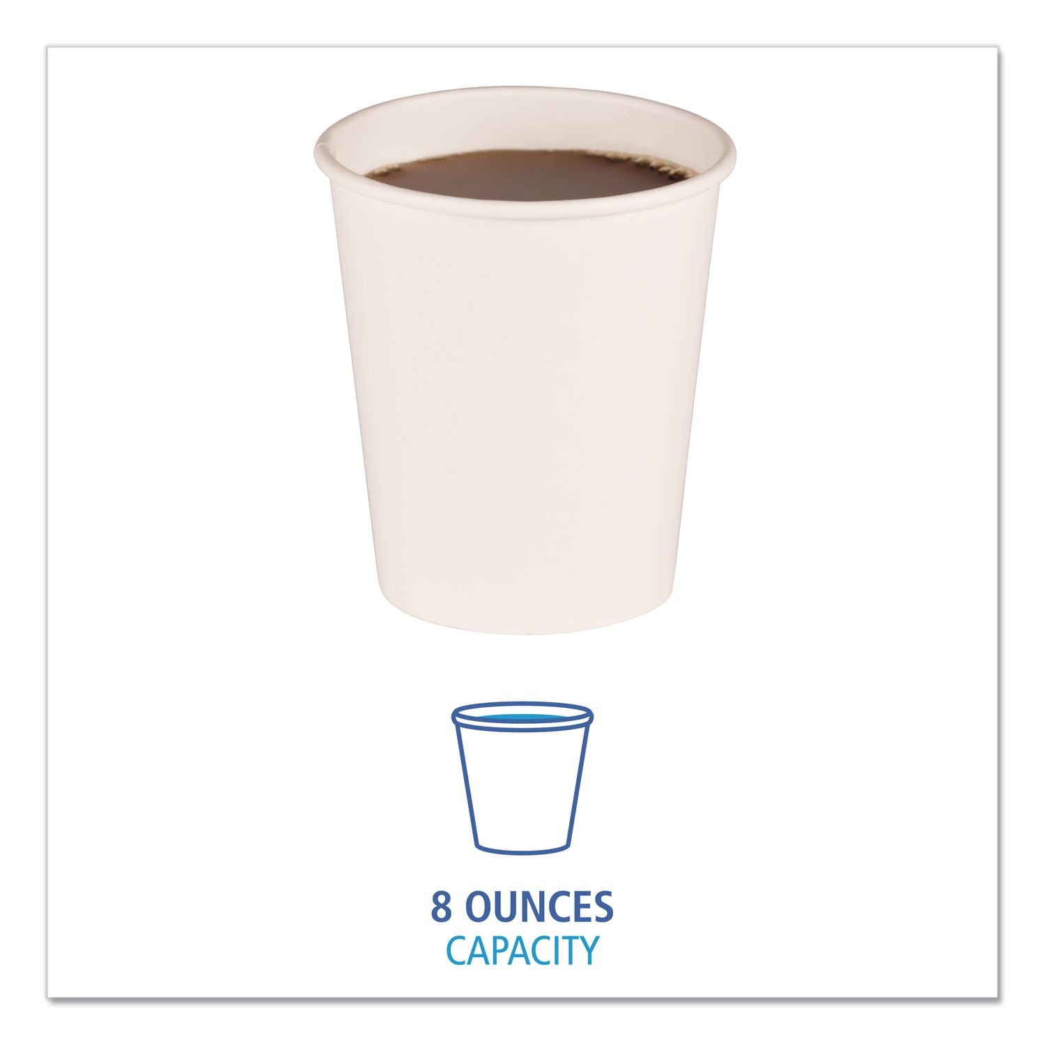 Paper Hot Cups, 8 oz, White, 50 Cups/Sleeve, 20 Sleeves/Carton