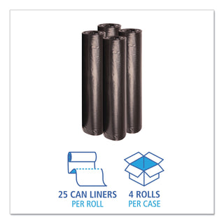 Recycled Low-Density Polyethylene Can Liners, 45 gal, 0.8 mil, 40" x 48", Black, 10 Bags/Roll, 10 Rolls/Carton