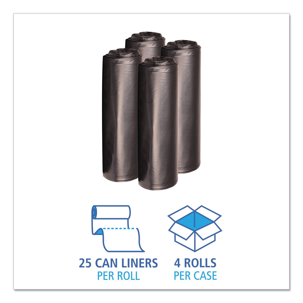 Recycled Low-Density Polyethylene Can Liners, 33 gal, 1.6 mil, 33" x 39", Black, 10 Bags/Roll, 10 Rolls/Carton