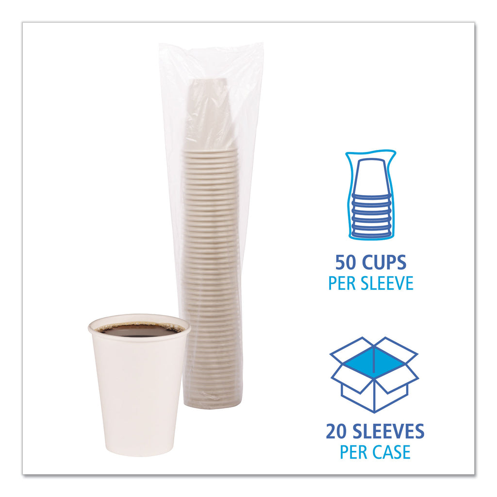 Paper Hot Cups, 12 oz, White, 50 Cups/Sleeve, 20 Sleeves/Carton