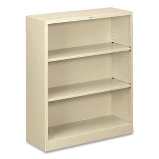 Metal Bookcase, Three-Shelf, 34.5w x 12.63d x 41h, Putty - 