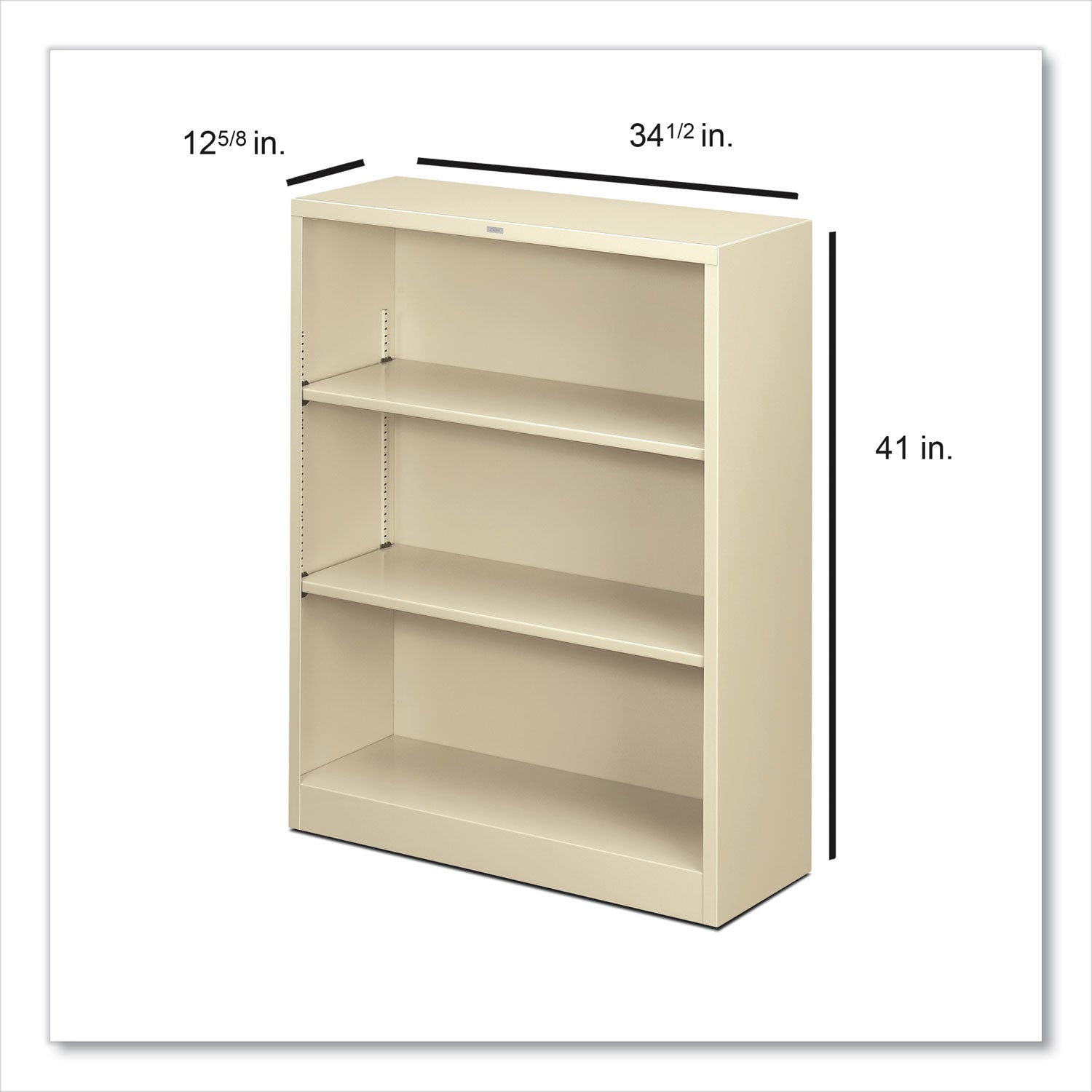 Metal Bookcase, Three-Shelf, 34.5w x 12.63d x 41h, Putty - 