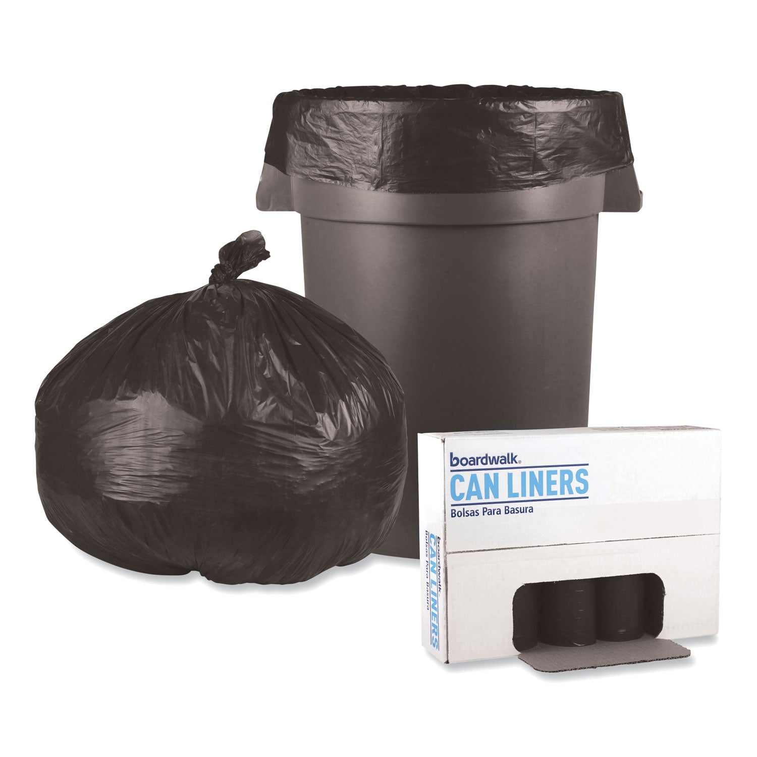 Low-Density Waste Can Liners, 56 gal, 0.6 mil, 43" x 47", Black, 25 Bags/Roll, 4 Rolls/Carton
