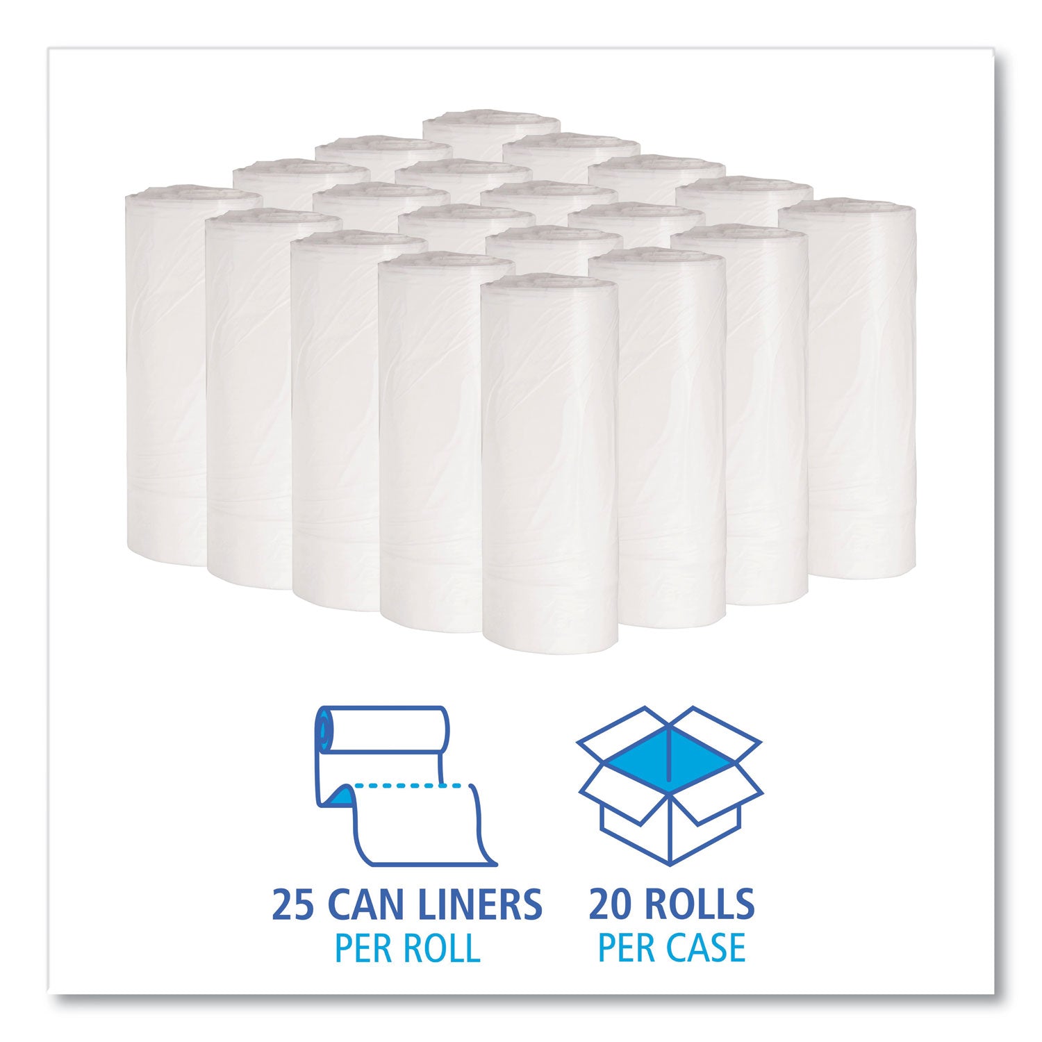 Low-Density Waste Can Liners, 16 gal, 0.4 mil, 24" x 32", White, 25 Bags/Roll, 20 Rolls/Carton