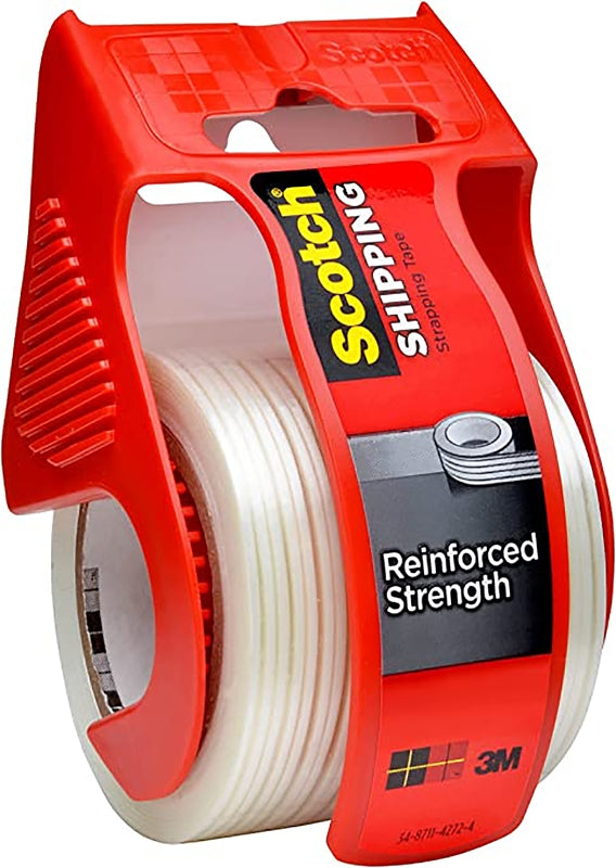 Reinforced Strength Shipping and Strapping Tape in Dispenser, 1.5" Core, 1.88" x 10 yds, Clear