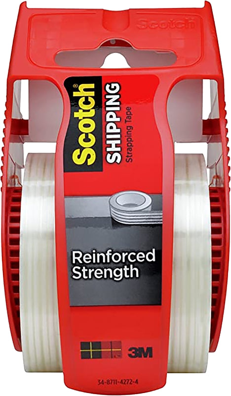 Reinforced Strength Shipping and Strapping Tape in Dispenser, 1.5" Core, 1.88" x 10 yds, Clear