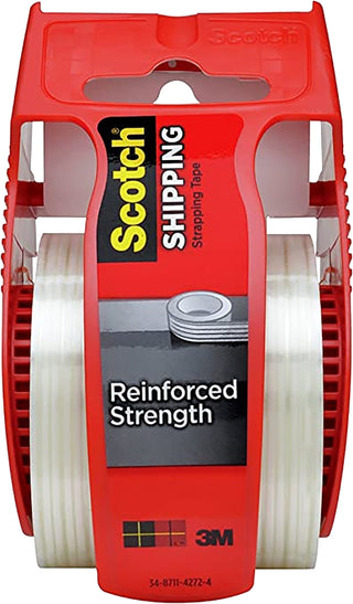 Reinforced Strength Shipping and Strapping Tape in Dispenser, 1.5" Core, 1.88" x 10 yds, Clear