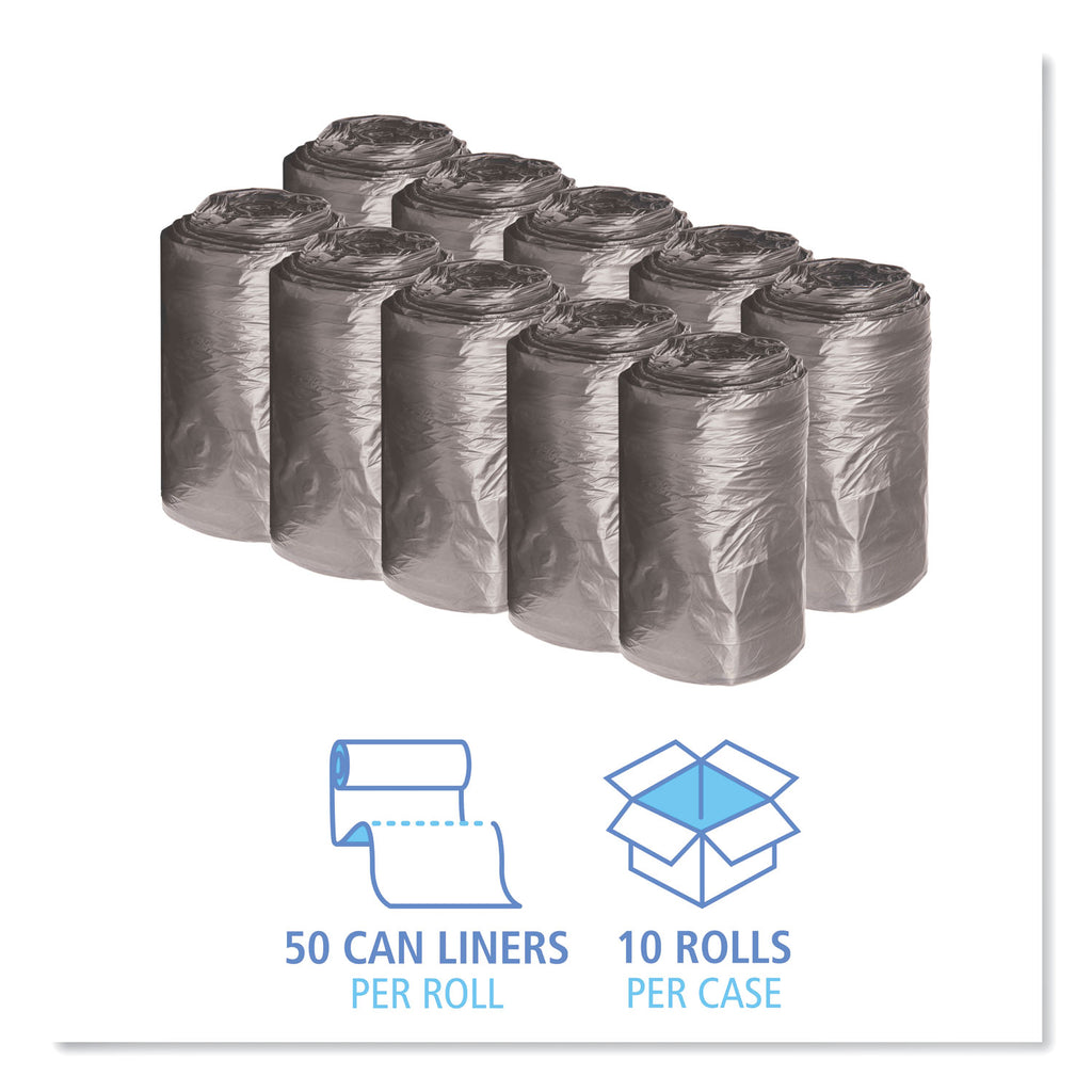 Low-Density Waste Can Liners, 16 gal, 0.35 mil, 24" x 32", Black, 50 Bags/Roll, 10 Rolls/Carton