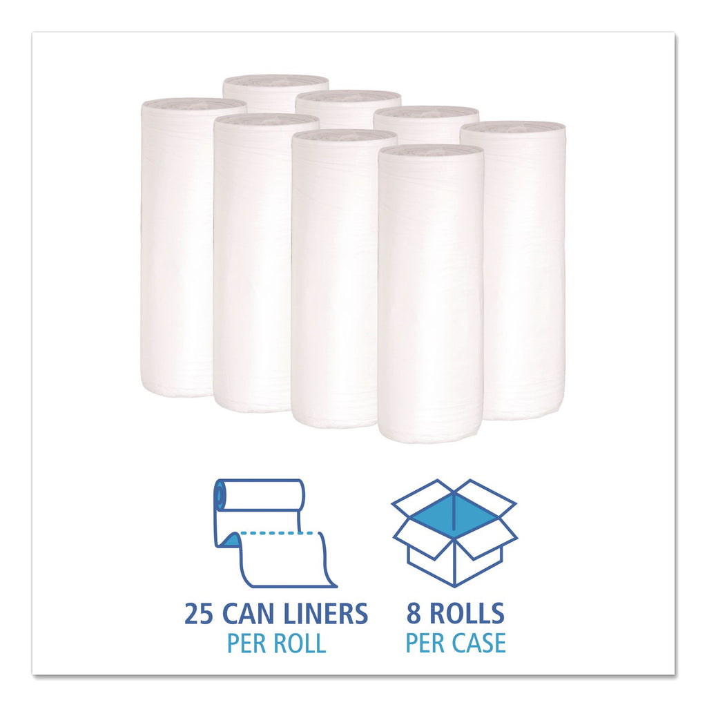Low-Density Waste Can Liners, 30 gal, 0.6 mil, 30" x 36", White, 25 Bags/Roll, 8 Rolls/Carton