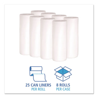 Low-Density Waste Can Liners, 30 gal, 0.6 mil, 30" x 36", White, 25 Bags/Roll, 8 Rolls/Carton