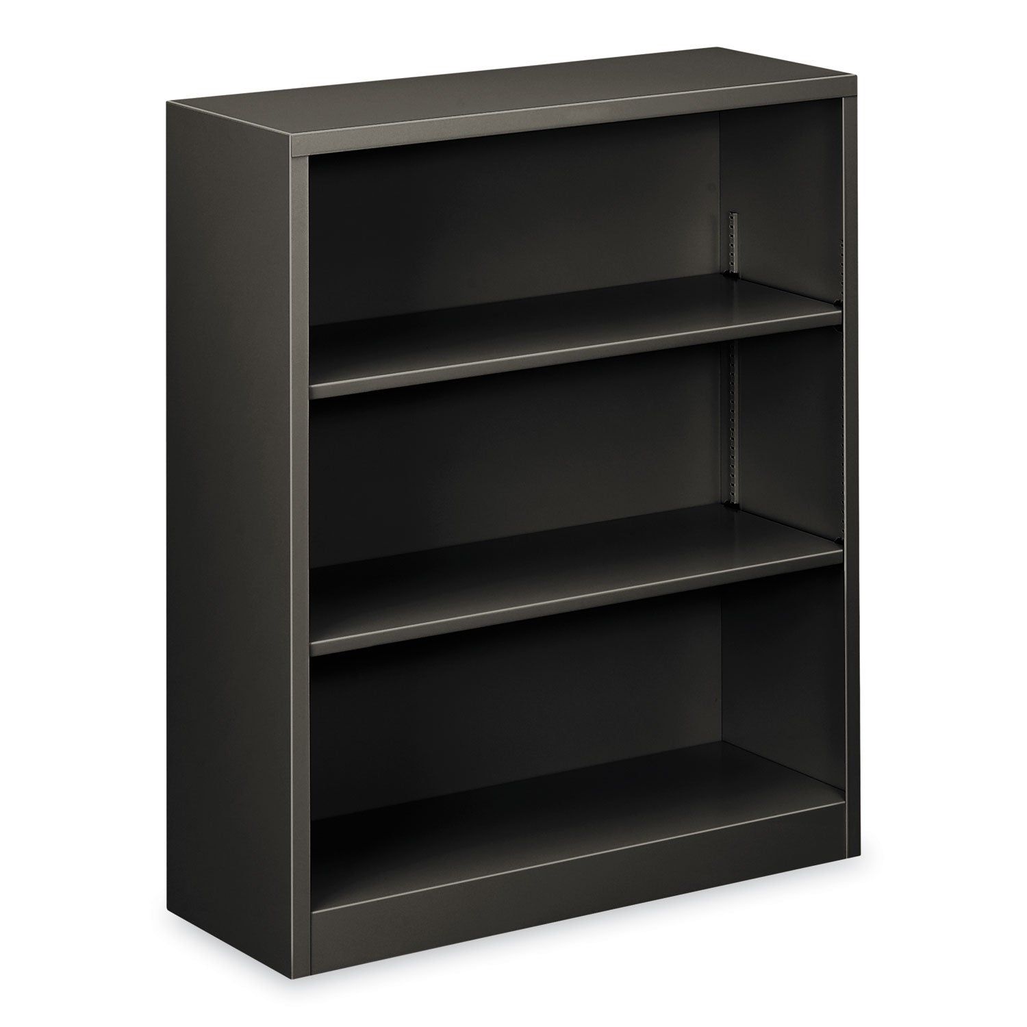 Metal Bookcase, Three-Shelf, 34.5w x 12.63d x 41h, Charcoal - 