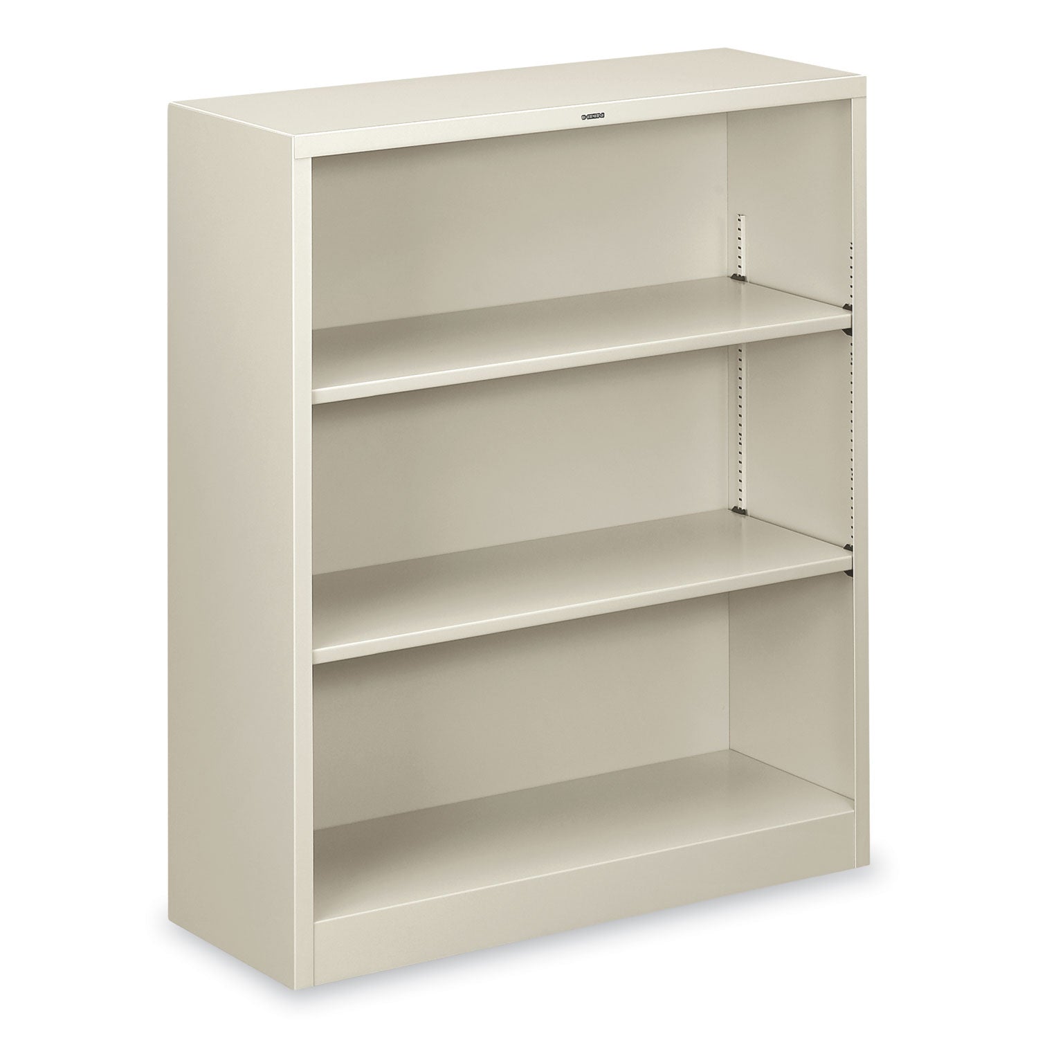 Metal Bookcase, Three-Shelf, 34.5w x 12.63d x 41h, Light Gray - 