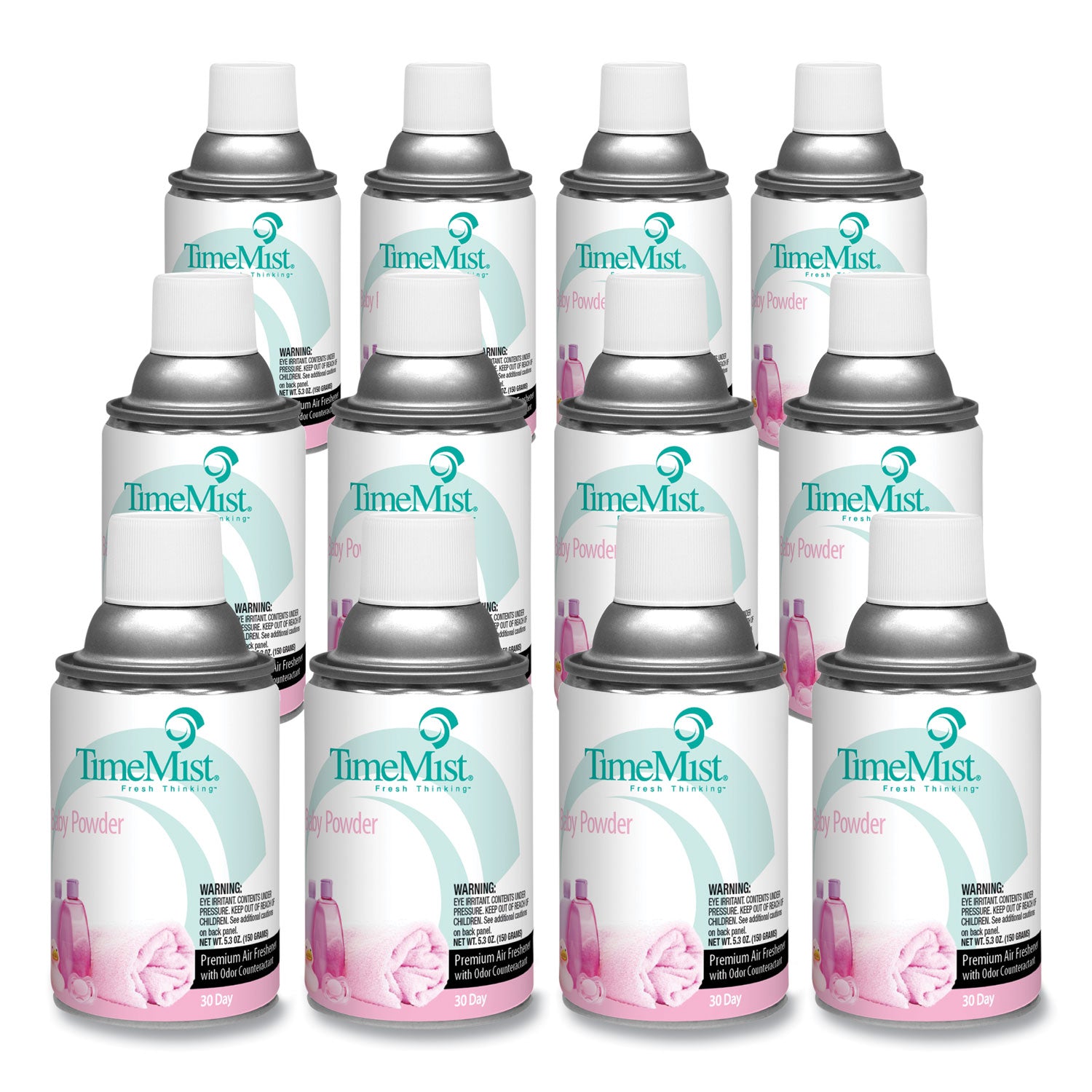 Premium Metered Air Freshener Refill, Baby Powder, 5.3 oz Aerosol Spray, 12/Carton - 1