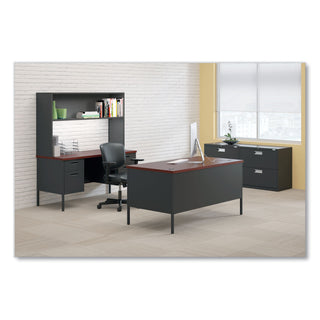 Metro Classic Series Double Pedestal Desk, Flush Panel, 60" x 30" x 29.5", Mahogany/Charcoal