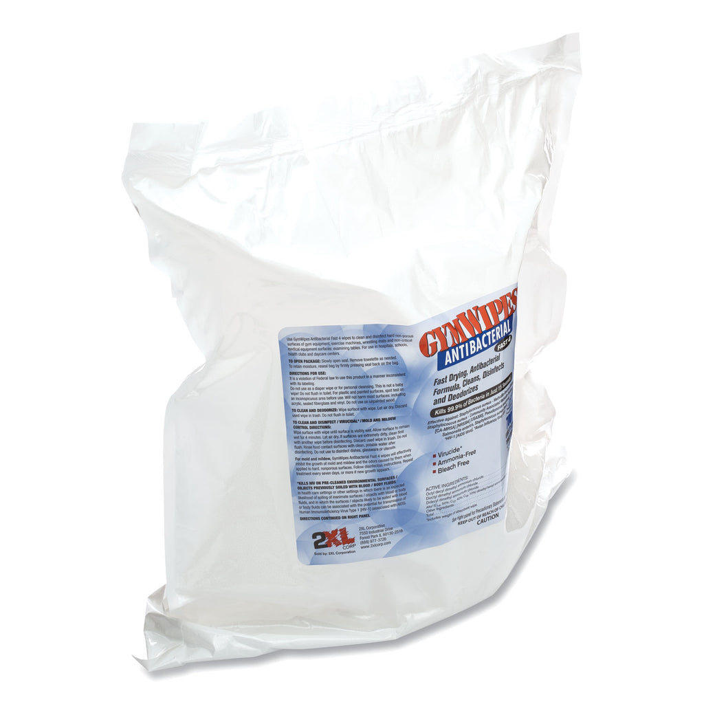 Antibacterial Gym Wipes Refill, 1-Ply, 6 x 8, Unscented, White, 700 Wipes/Pack, 4 Packs/Carton - 
