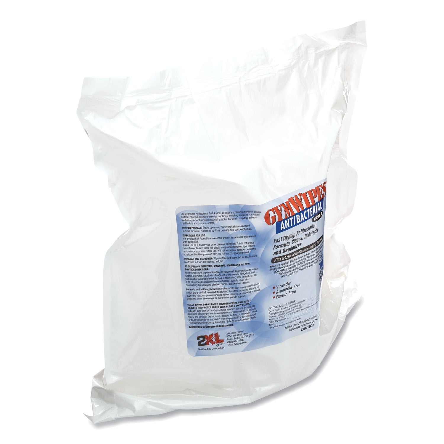 Antibacterial Gym Wipes Refill, 1-Ply, 6 x 8, Unscented, White, 700 Wipes/Pack, 4 Packs/Carton - 