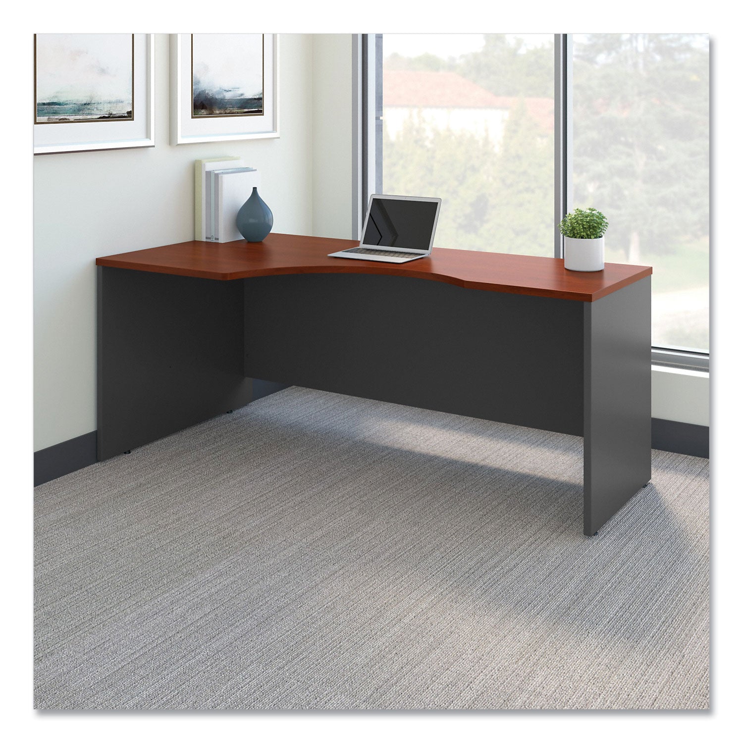 Series C Collection Left Corner Desk Module, 71.13" x 35.5" x 29.88", Hansen Cherry/Graphite Gray - 