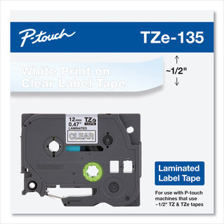 TZe Standard Adhesive Laminated Labeling Tape, 0.47" x 26.2 ft, White on Clear