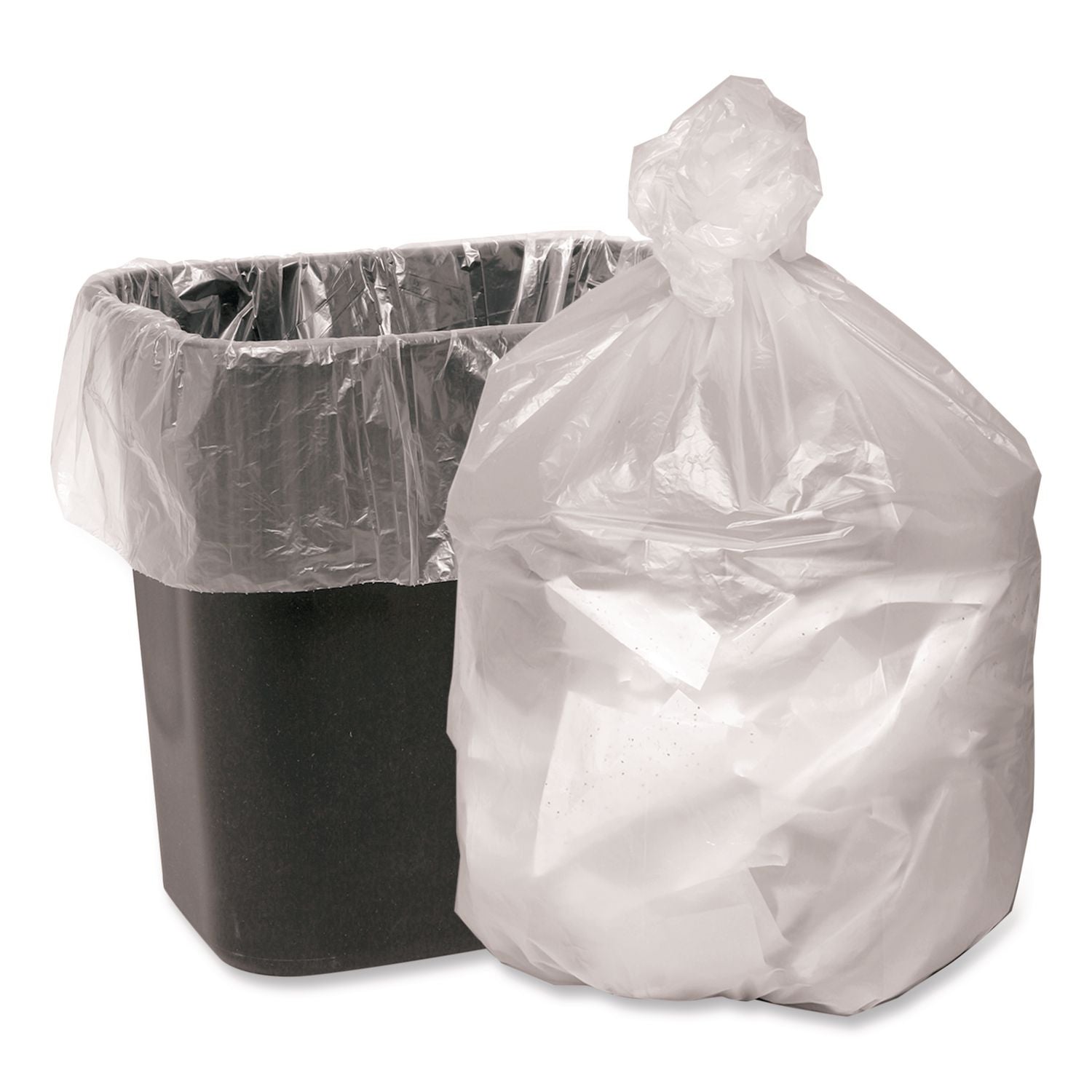 Can Liners, 7 to 10 gal, 7.87 mic, 24" x 24", Natural, 25 Bags/Roll, 20 Rolls/Carton